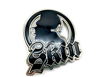Vintage Silver Tone & Black Enamel "Skin" Belt Buckle