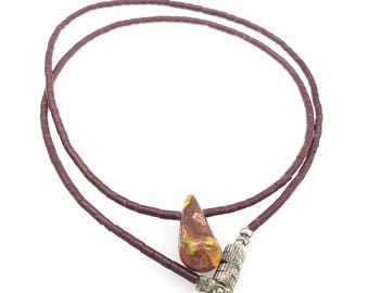 Mexican Matrix Opal Agate & Red Jasper Bead Pendant Necklace - 19"