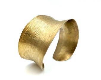 Wide Modernist 14K Gold Vermeil Sterling Silver Cuff Bracelet