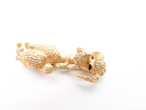 Vintage Gold Tone Poodle Dog Brooch Signed Boucher - image 4