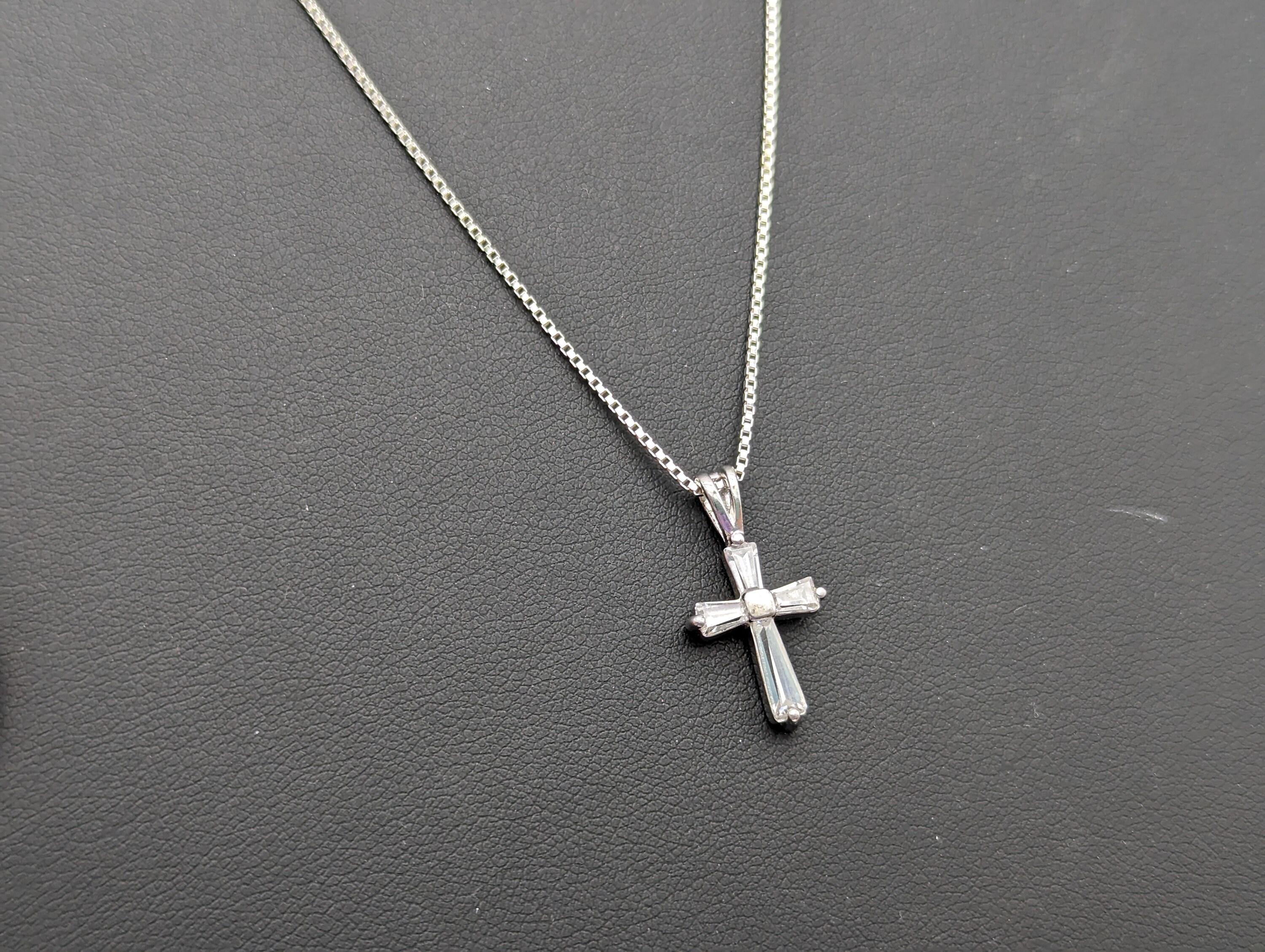 Dainty Sterling Silver & CZ Cross Pendant Necklace - 16