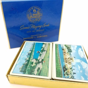 Carte da gioco vintage Scenic Chicago Double Deck con un'immagine diversa su ogni carta