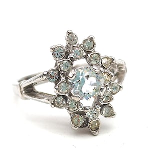 Vintage Silver Plated CZ & Rhinestone Cocktail Ring - Size 6
