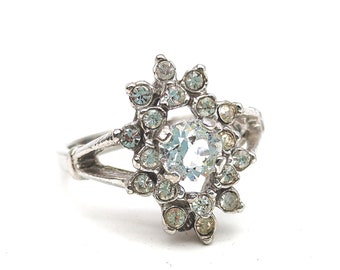 Vintage Silver Plated CZ & Rhinestone Cocktail Ring - Size 6