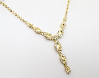 Old Stock Gold Tone Rhinestone Lariat Necklace - 14.5-19" Adjustable
