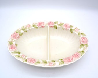 Vintage Vernon Rose Pink Pottery Platter or Divided Bowl by Metlox Poppytrail - 14"