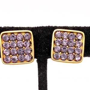 Vintage Signed Swarovski Pink Crystal Gold Plated Square Stud Earrings - 5/8&quot;