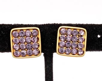 Vintage Signed Swarovski Pink Crystal Gold Plated Square Stud Earrings - 5/8"