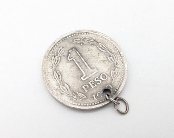Vintage Argentina 1 Peso Silver Coin Pendant
