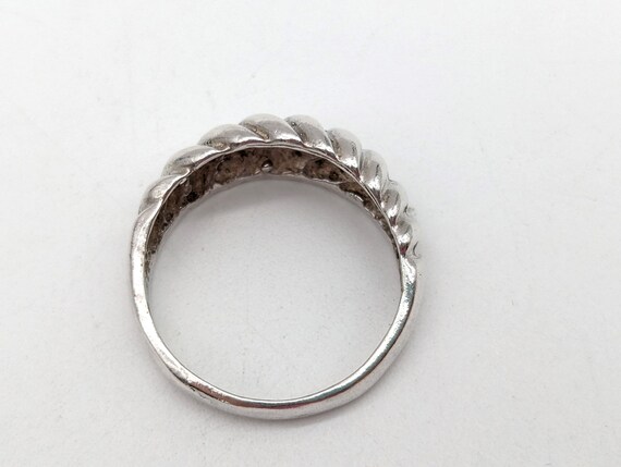 Vintage 14k White Gold Ribbed Band Ring Signed Mo… - image 7