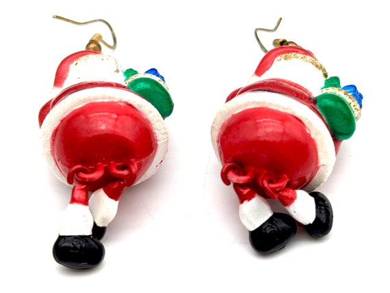 Vintage Dangling Figural Santa Earrings - 2" - image 7