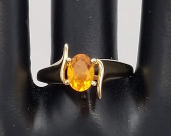 14K Gold Mexican Orange Opal Solitaire Bypass Ring - Size 7.75