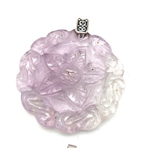 Carved Lavender Ice Jade & Sterling Silver Floral Pendants - Your Choice