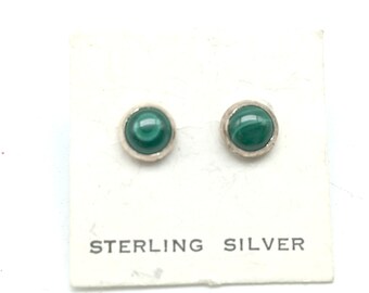 Small Natural Malachite & Sterling Silver 5mm Stud Earrings