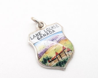 Vintage Sterling Silver & Enamel Lake Louise Canada Shield Charm or Pendant