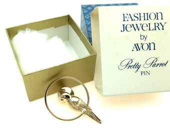 1980 Avon "Pretty Parrot" Lapel Pin or Tie Tack, New Condition in Original Box