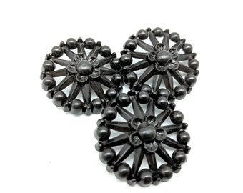 Set of Three Large Brown Wagon Wheel Like Shank Buttons - 36 mm / 1.5"