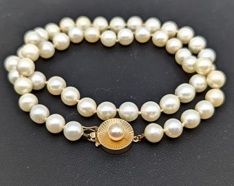 15" Cultured Pearl & 14K Gold Choker Estate Necklace