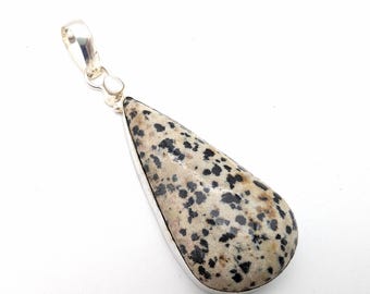 Large  Dalmatian Jasper, Pearl & Sterling Silver Pendant - 3"