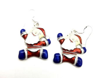Sterling Silver & Enamel Santa Dangle Earrings - Choose From 6 Styles