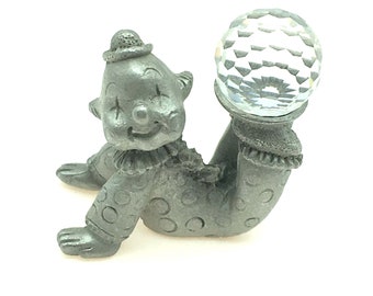 1984 Spoontiques Pewter Clown With Crystal Ball Figurine