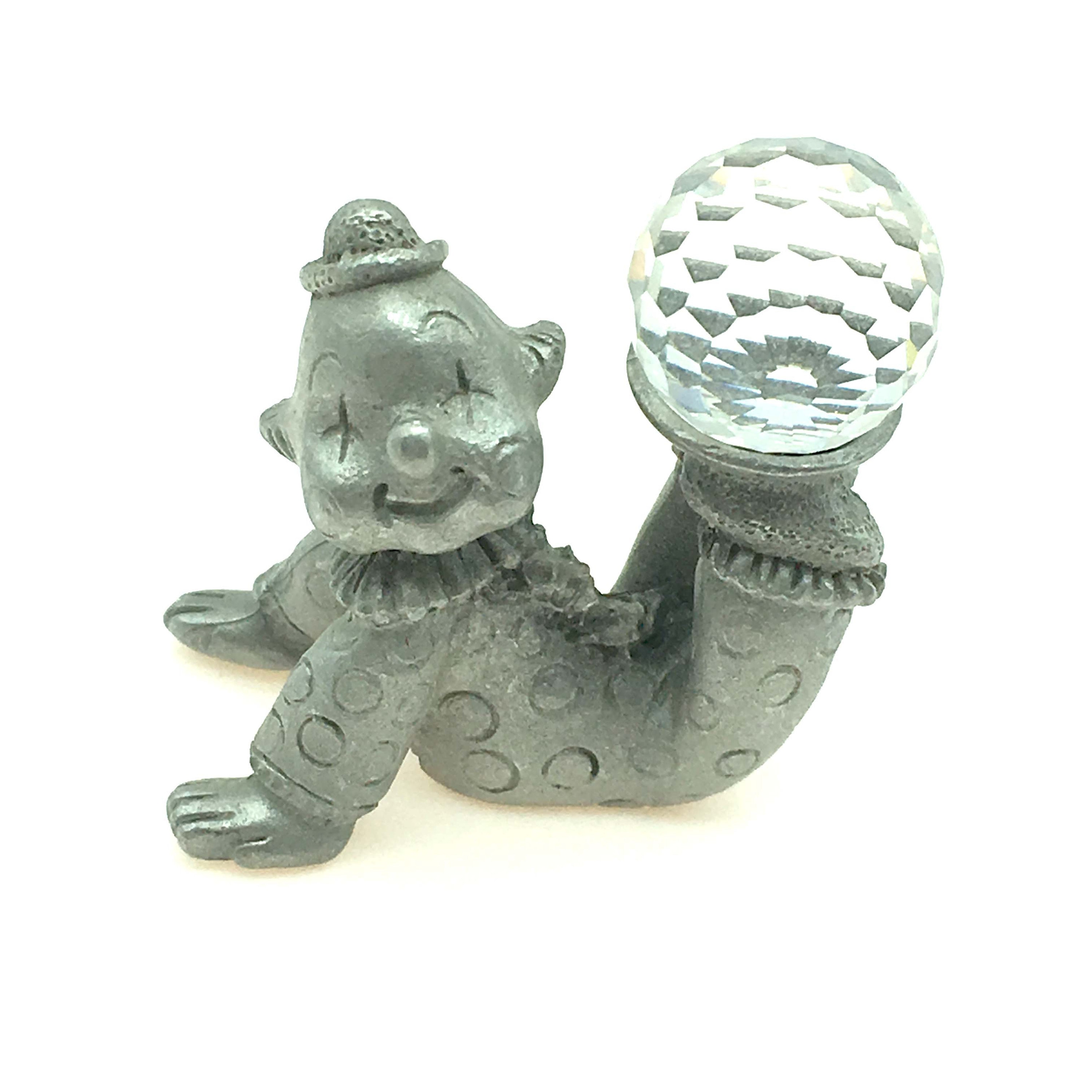 Pewter Mini Circus Clowns Figurines Set of 4 Wood Showcase Shadow box.