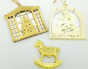 Lot of 3 Cut Out Metal Vintage Christmas Ornaments