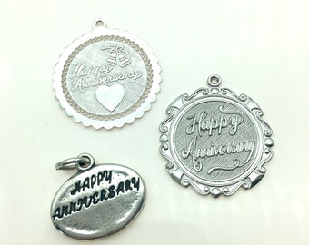 Vintage Happy Anniversary Sterling Silver Engravable Charms or Pendants