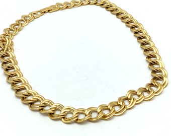 Vintage Gold Tone Textured Double Link Chain Necklace - 18"