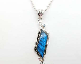 Artisan Blue Labradorite, Blue Topaz & Sterling Silver Pendant Necklace - 24"