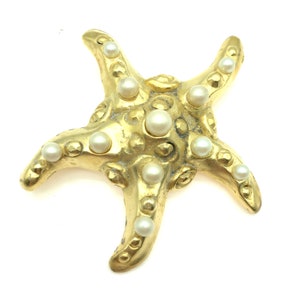Brushed Gold-Tone & Faux Pearl Starfish Brooch
