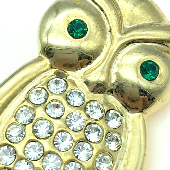 Vintage Gold Tone & Rhinestone Owl Pin - image 2