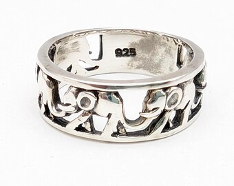 Sterling Silver Walking Elephants Ring-  Size 6