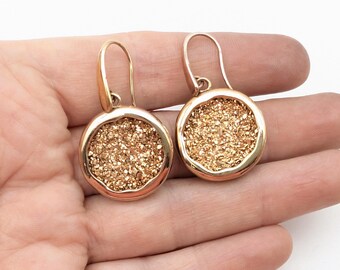 Rose Gold Plated Bronze Milor Italy Druzy Dangle Earrings