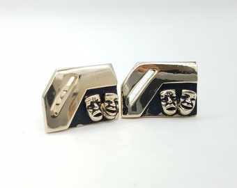 Vintage Drama Mask Comedy & Tragedy Gold Tone Cufflinks