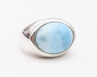 Vintage Larimar & Sterling Silver Statement Ring - Size 6