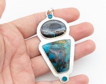Artisan Turquoise, Opal-Laced Jasper & Sterling Silver Pendant - 3"