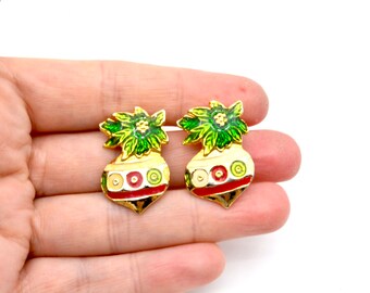 Unique Vintage Enamel Christmas Ornament Holiday Earrings