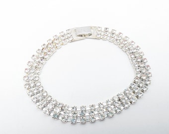 Multi-Row Rhinestone Link Bracelet - 8.25"