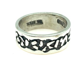 Unique Vintage Sterling Band With Various Symbols  - Size 5.75