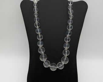 1960s Clear Faceted & Smooth Lucite Bead Graduated Necklace - 31"