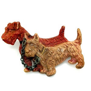 Antique Celluloid Scotty Dogs / Scottish Terriers Pin