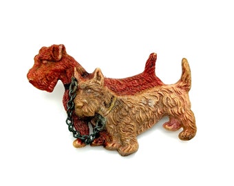 Antique Celluloid Scotty Dogs / Scottish Terriers Pin
