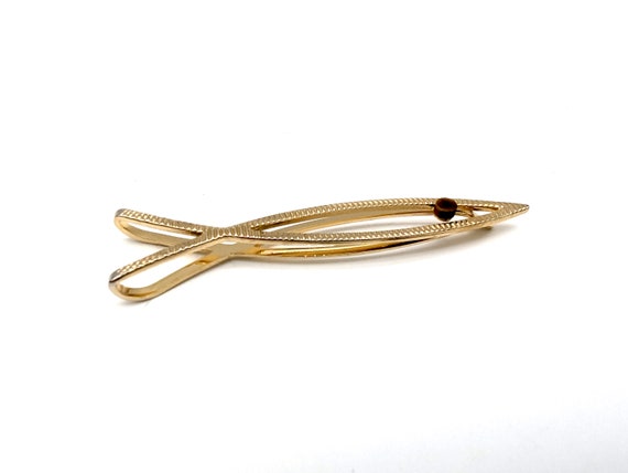 Vintage Gold Fish Tie Bar with Tiger's Eye - image 1