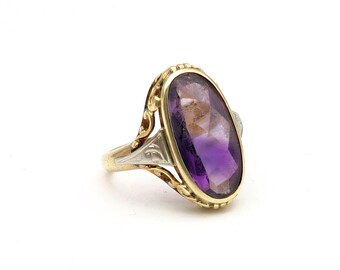 Antique Cabochon Amethyst 14K Gold Estate Ring - Size 4.75, Resizeable
