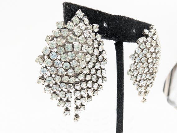 Silver Plated Rhinestone Dangle Waterfall Prom / … - image 4
