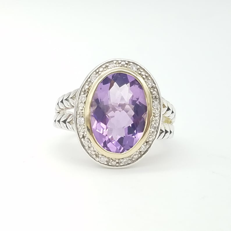 Vintage 14K Gold Size 8.5 4.5 Carat Amethyst /& Diamond Vintage Statement Ring Sterling Silver