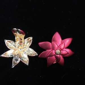 Vintage Red Poinsettia Clip Earrings