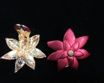 Vintage Red Poinsettia Clip Earrings
