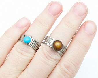 Two Vintage Multi-Band Silver Tone Stacking Rings - Size 8.5